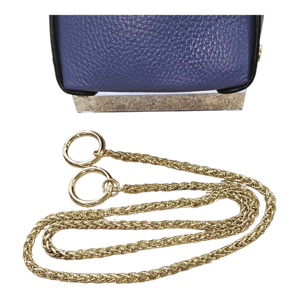 VERA PELLE Cassette Blue Mini Satchel/Crossbody with Gold Bee Accent & Chain - Picture 9 of 12